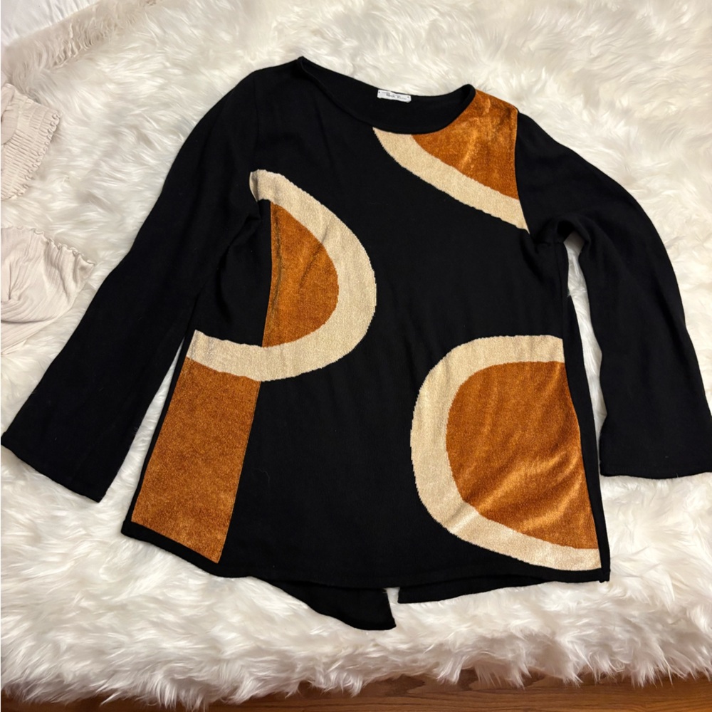Cashmere Wool Tunic, geometric abstract light weight knitwear, Italian designer